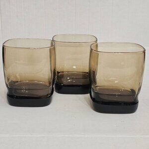 4 Libbey Carrington Smoke Double Old Fashion Glasses 14oz square beveled base 3.